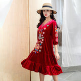 Beth Dutton Bohemian Dress Winter Autumn Midi Dresses Embroidered Vintage Travel Skirt