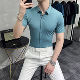 Men Shirts Short Sleeve Shirt Slim Fit Business Pure Color Lapel Bottoming Shirt