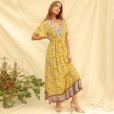 Beth Dutton Bohemian Dress Summer Spring Midi Dresses Short Sleeve V-neck Floral Dress