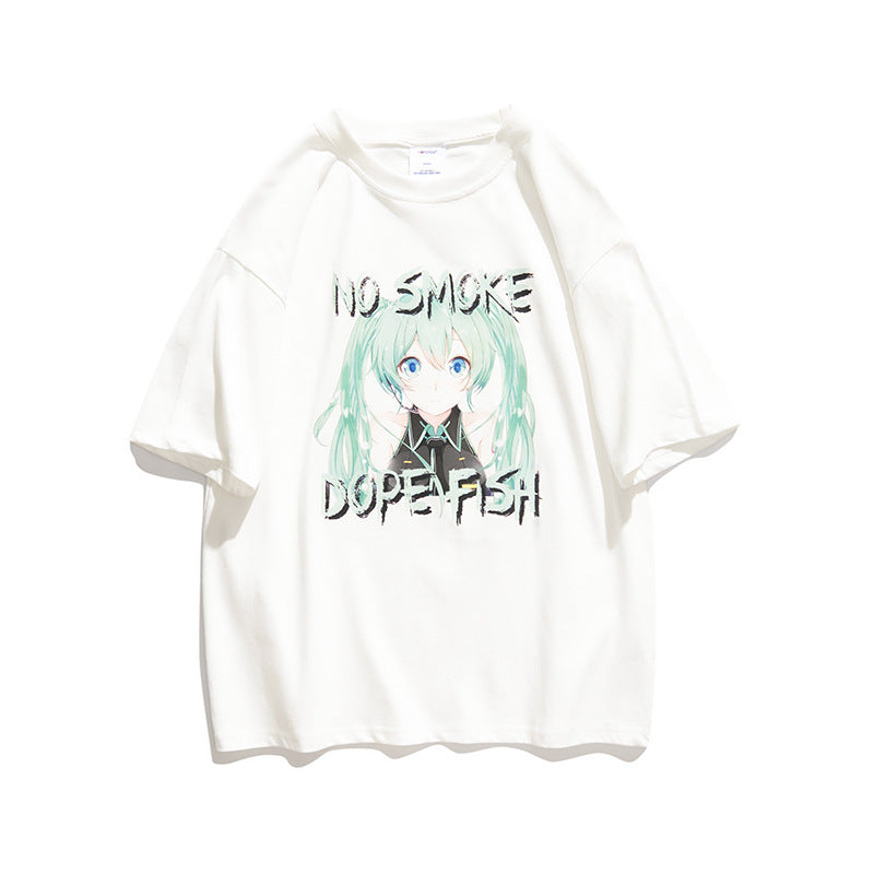Men's T-shirt Men's Cartoon Young Girl Anime Print Short-Sleeved T-shirt Loose Casual Half-Sleeved Bottoming Shirt T
