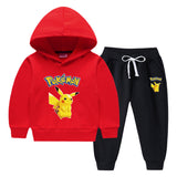 Children Pokemon Pikachu Hoodie & Pant Set Fleece Lined Padded Warm Keeping Winter Clothes Two Pieces