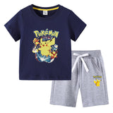 Children Pokemon Pikachu Tshirts & Shorts Cotton Short Sleeve Shorts Two Pieces Neutral