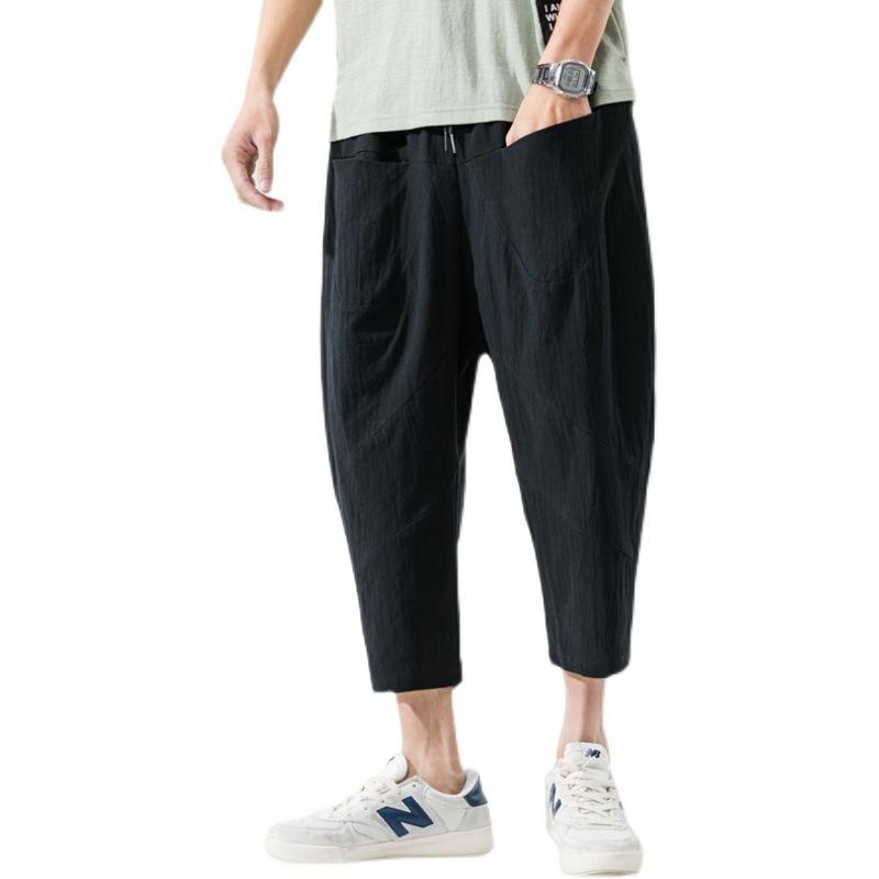Linen Pants Straight Leg Pants Drawstring Lightweight Elastic Beach Pants Summer Solid Color Breathable Linen Loose Casual Pants