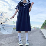 Gothic Lolita Harajuku Style Clothing College Style Girl Sailor Collar Sailor Suit Gathers Short Sleeve Dress