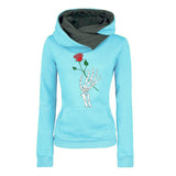 Black Rose Hoodie Lapel Pattern Printed Hooded Personality Sweater