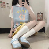 Gothic Lolita Harajuku Style Clothing College Style Blue Pink Little Flowers Sweater Vest