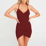 Dakota Johnson Red Mini Dress V-neck Backless Pleated Suspender