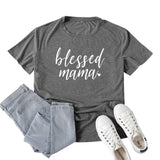 Boy Mama T Shirts Blessed Mama Letter Print Short-Sleeve T-shirt