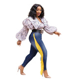 Women Plus Size Jeans High Waist Slim Tassel Denim Skinny Pants