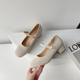 Nude Block Heel Sandals Mary Jane Shoes Women's Vintage High Heels