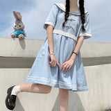 Gothic Lolita Harajuku Style Clothing Embroidered Chinese Knot Button Contrast Color Short Sleeve Dress