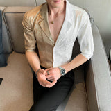 Men's Shirts Summer Color Block Half Sleeve Shirt