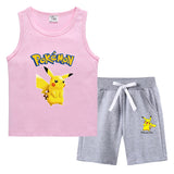 Children Pokemon Pikachu Tshirts & Shorts Vest Middle Pants Sports Casual Thin Two Pieces