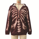 Skull Hoodie Long Hooded Jacket Halloween Skull Print Zipper Jacket