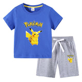 Children Pokemon Pikachu Tshirts & Shorts Cotton Short Sleeve Shorts Two Pieces Neutral