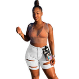 Women Plus Size Denim Shorts Ripped Slim Fit Denim Shorts