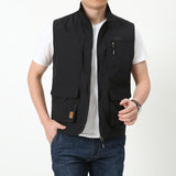 Men Utility Vest Work Zipper Tactical Work Vest Slim Pocket Jacket Vest Man Spring and Autumn Multi-Pocket Quick-Dry Casual Outdoor