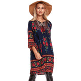 Beth Dutton Bohemian Dress Winter Autumn Midi Dresses Retro Cropped Sleeves V-neck Printed Dress for Women