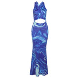 Music Festivals Rave Outfits Dress Summer Sexy Hollow Backless Slim-Fit Printed Dress