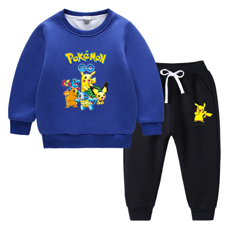 Children Pokemon Pikachu Hoodie & Pant Set Fleece Lined Padded Warm Keeping Winter Clothes Sweatershirt Suit