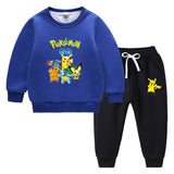 Children Pokemon Pikachu Hoodie & Pant Set Fleece Lined Padded Warm Keeping Winter Clothes Sweatershirt Suit