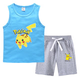 Children Pokemon Pikachu Tshirts & Shorts Vest Middle Pants Sports Casual Thin Two Pieces