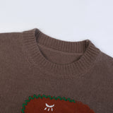 Dinosaur Sweaters Embroidered Long Sleeve Retro Loose Knitted Sweater