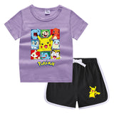 Children Pokemon Pikachu Tshirts & Shorts Casual Sweat Wicking Suit Neutral