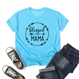 Boy Mama T Shirt Blessed Mama Printed Short Sleeve round Neck T-shirt