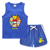 Children Pokemon Pikachu Tshirts & Shorts Vest Casual Sports Sweat-Absorbent Suit