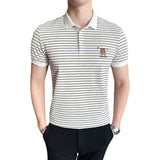 Men Polo Shirts Striped Embroidered Half Sleeve Lapel T-shirt