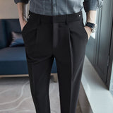 Men Trousers Solid Color Cropped Pants Boys Suit Pants