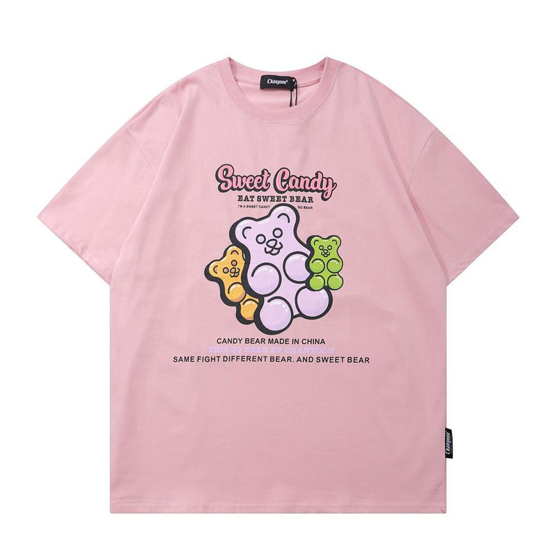 Men's T Shirt Summer Casual Tops Cartoon Bear Printed Short Sleeve T-shirt Men's Half Sleeve Street Fashion Loose Half Sleeve