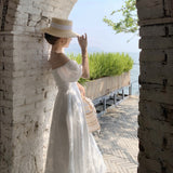 Fairy Dress French Style Temperament White Dress Women's Summer Retro Gentle Style Jacquard Puff Sleeve
