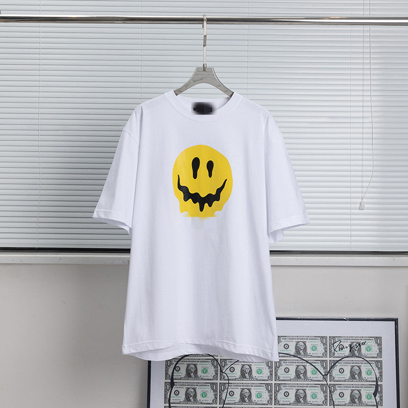 Drippy Hoodies Dissolved Smiley Face Finger Embroidery Short Sleeve Men's and Women's T-shirt