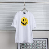 Drippy Hoodies Dissolved Smiley Face Finger Embroidery Short Sleeve Men's and Women's T-shirt