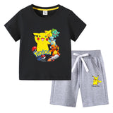 Children Pokemon Pikachu Tshirts & Shorts Short Sleeve Shorts Suit Leisure Sports Neutral