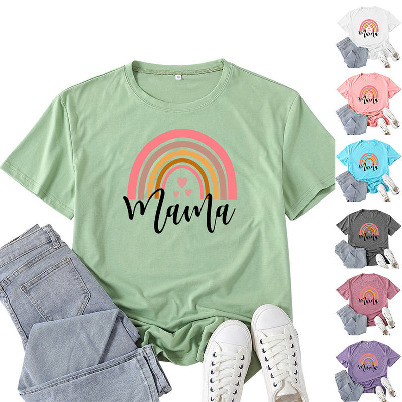 Boy Mama T Shirt Mama Rainbow Pattern Printed T-shirt