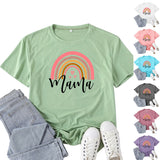 Boy Mama T Shirt Mama Rainbow Pattern Printed T-shirt