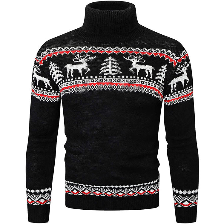 Ugly Christmas Sweater Turtleneck Sweater Autumn and Winter Elk Pattern Sweater