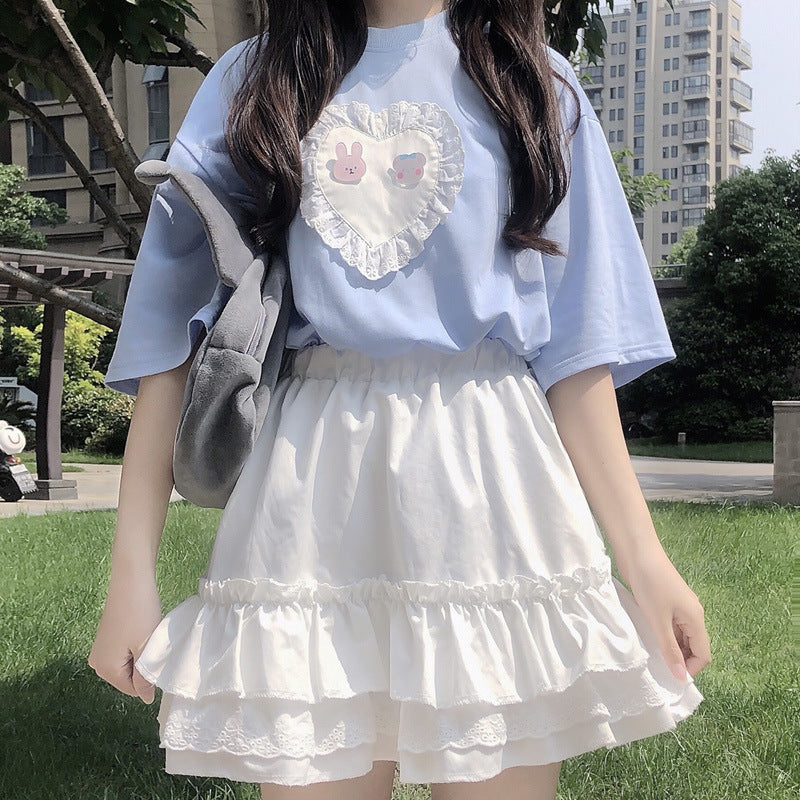Gothic Lolita Harajuku Style Clothing Japanese Style Lace Lace Cute Short Sleeve T-shirt