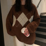 Preppy Aesthetic Outfits Rhombus Sweater Sweater