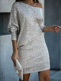Sequin Evening Dressun Long Sleeve Slim Fit Skirt Solid Color Midi Dress