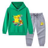 Children Pokemon Pikachu Hoodie & Pant Set Hooded Sweater Trousers Two-Piece Baby Cotton Sweater Set
