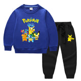 Children Pokemon Pikachu Hoodie & Pant Set Two-Piece Solid Color Cotton Sweater Set