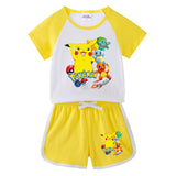 Children Pokemon Pikachu Tshirts & Shorts Short-Sleeved T-shirt Shorts Casual Sports Two-Piece Neutral