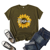 Boy Mama T Shirts Sunflower Mama Printed Short Sleeve round Neck T-shirt