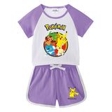Children Pokemon Pikachu Tshirts & Shorts Leisure Sports Two-Piece Set