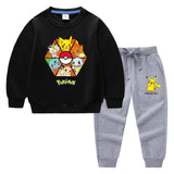 Children Pokemon Pikachu Hoodie & Pant Set Sweater Suit Solid Color Cotton Warm Trend