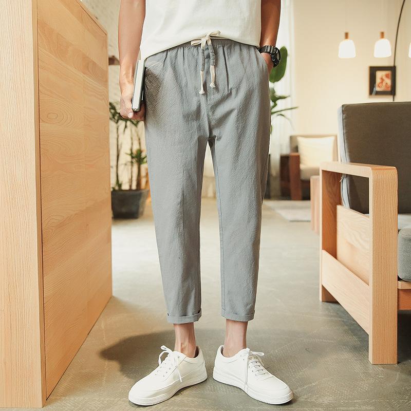 Linen Pants Straight Leg Pants Drawstring Lightweight Elastic Beach Pants Spring/Summer Men's Casual All-Matching Loose